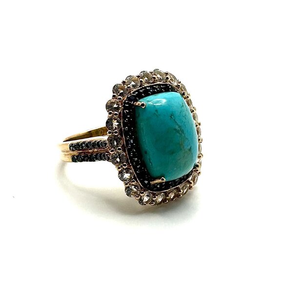 Paul Deasy Turquoise & Blue Sapphire Cocktail Sterling Silver Ring Size 8 - Picture 1 of 4